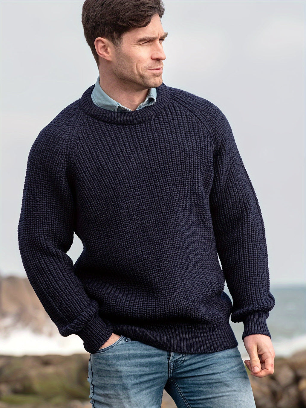 Men’s Crewneck Fisherman Knit Sweater