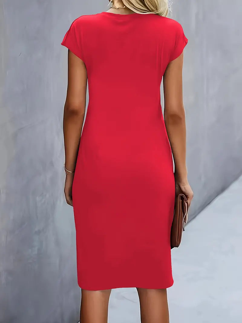 Women’s midi dress | Tailored fit | Round neckline | Lightweight breathable fabric | Versatile occasions